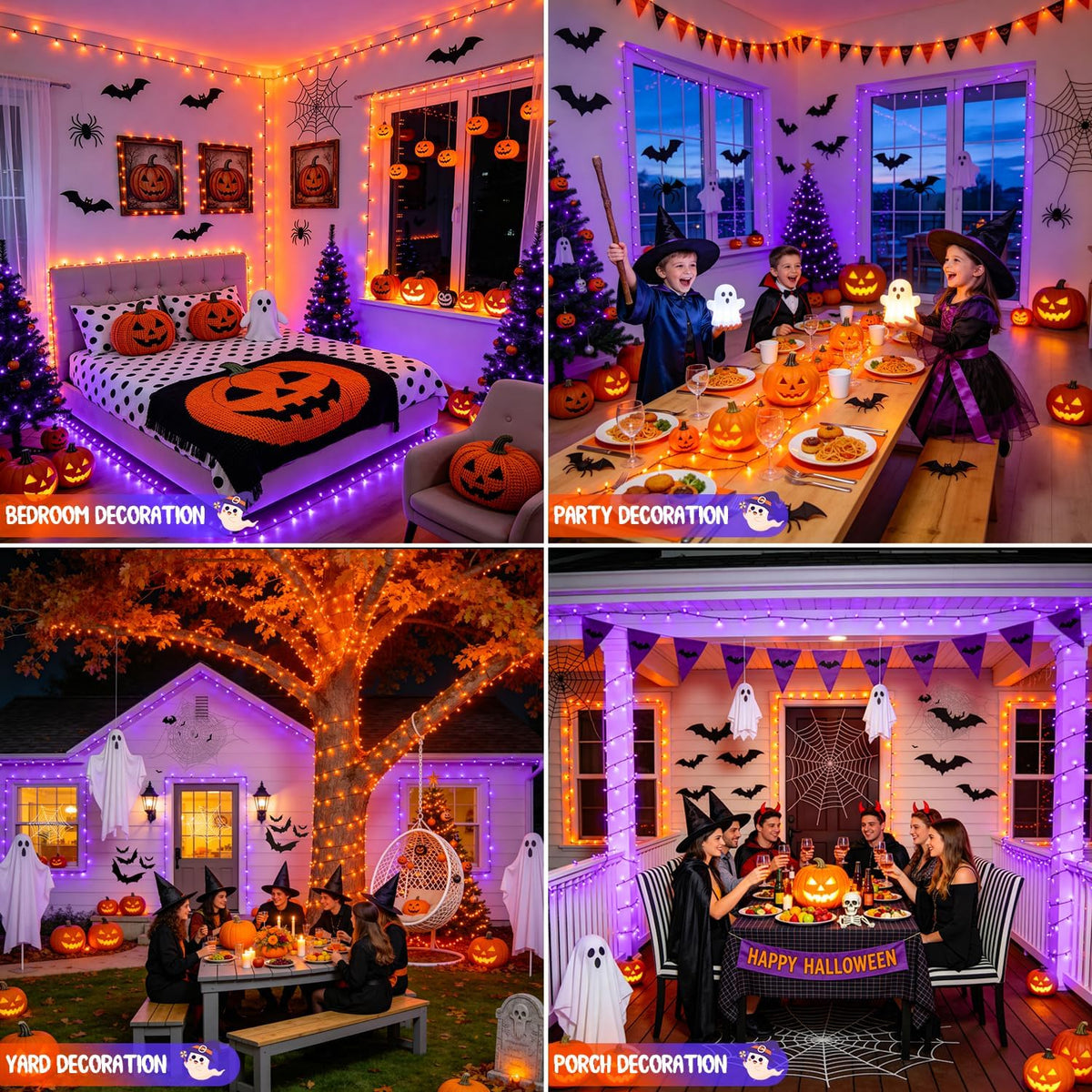 JMEXSUSS 500 LED Halloween Lights Outdoor Orange and Purple with Remote