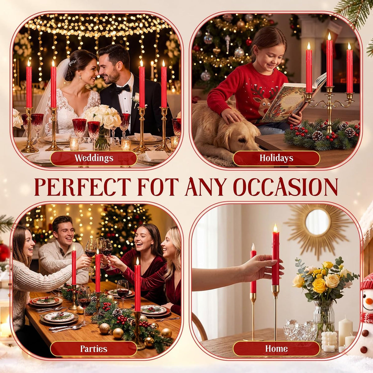Baquler 24 Pcs 7.5" Red Flameless Taper Candle LED Stick Battery Operated