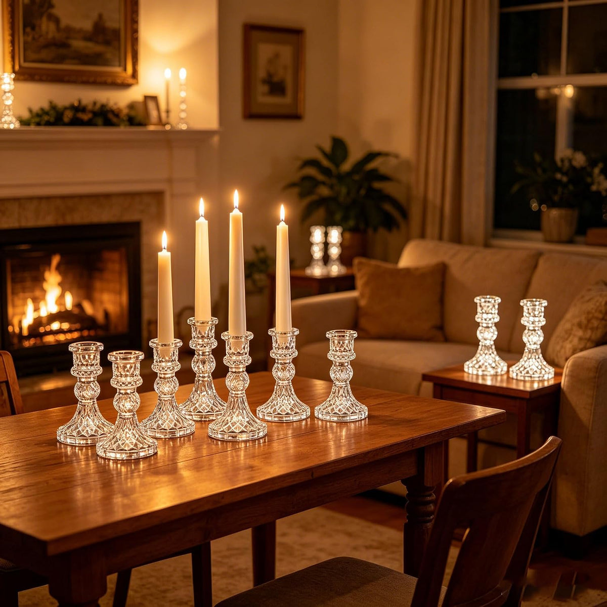 24 Pack Vintage Clear Glass Candlestick Holders, Elegant Crystal Taper Candle...