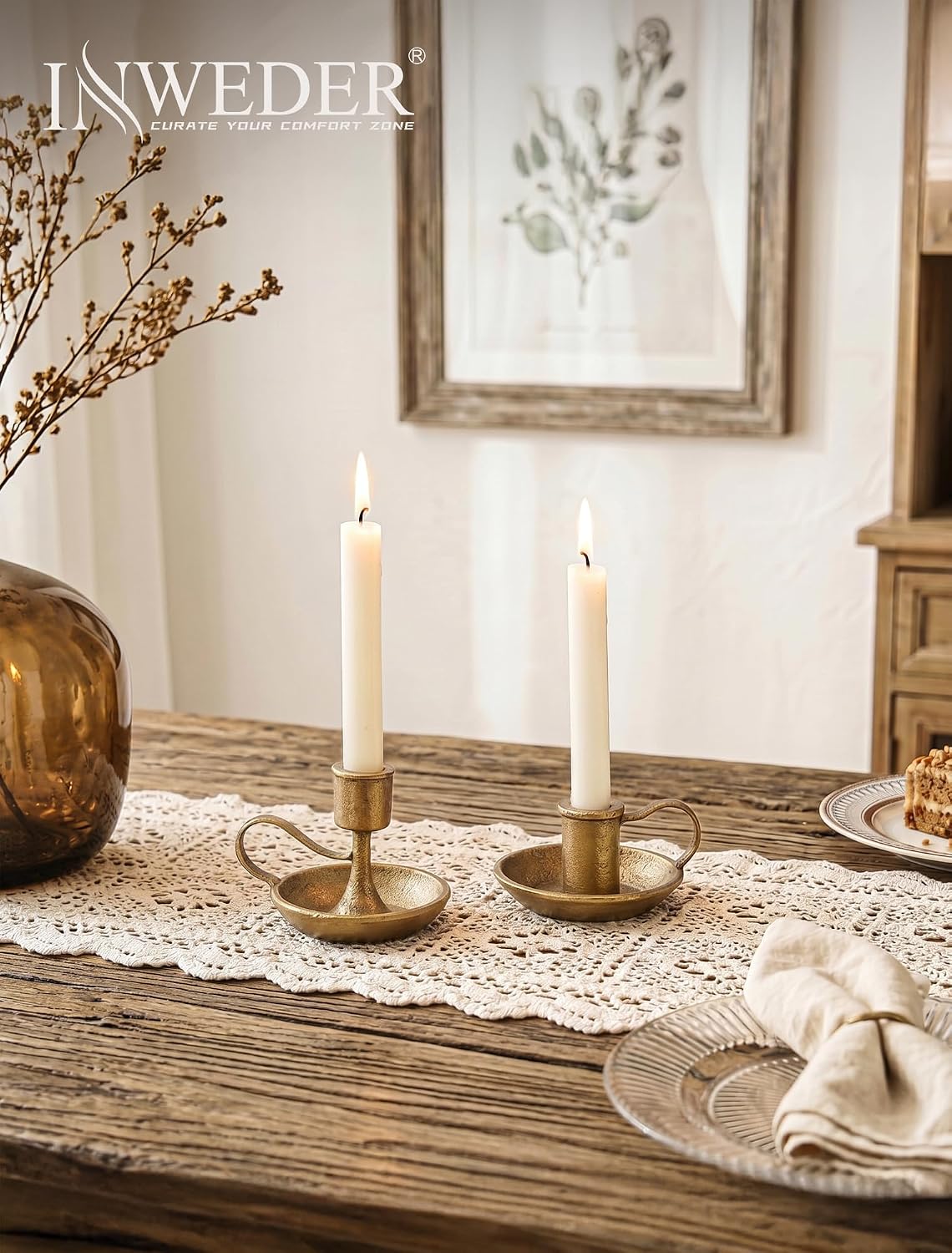 Vintage Brass Candlestick Holders: Cast Iron Taper Candle Holders
