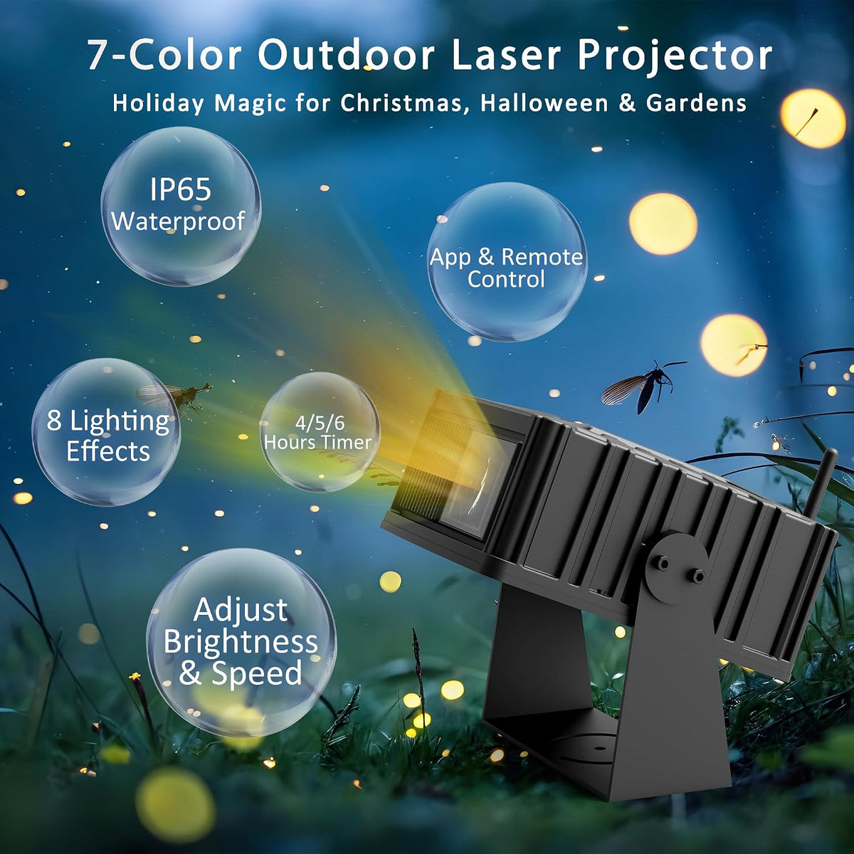 AIRIVO Outdoor Star Laser Projector, App & Remote Control 7 Colors Motion...