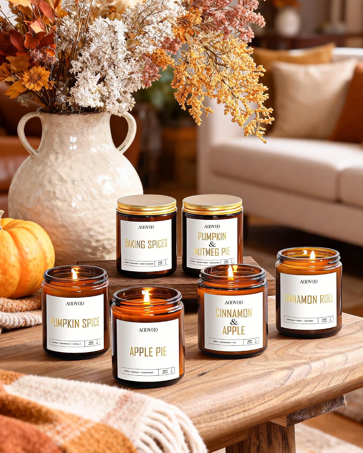 AOOVOO Fall Scented Candles - 6 PC Soy Candle, 42 oz