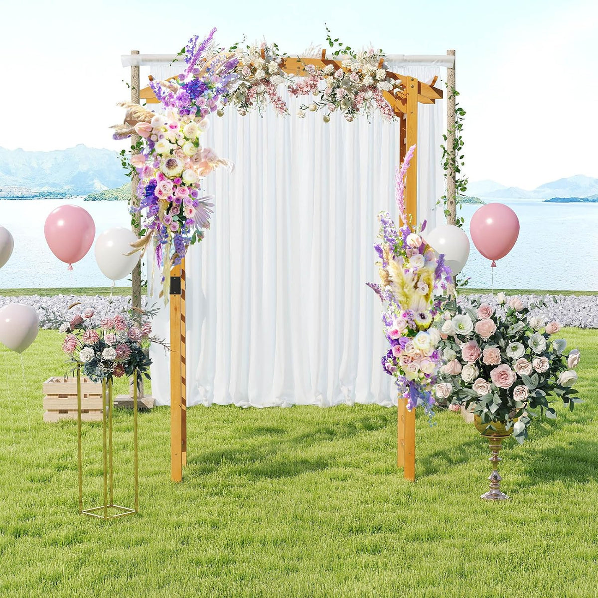 HAPPYGRILL 7.5 FT Wooden Garden Arch, Outdoor Arbor for Climbing Plants