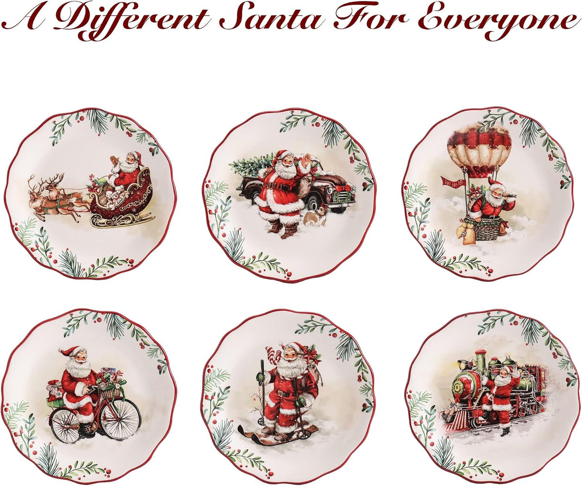 Bico Santa On The Way Scalloped Christmas Appetizer Plates Set of 6, 6 In