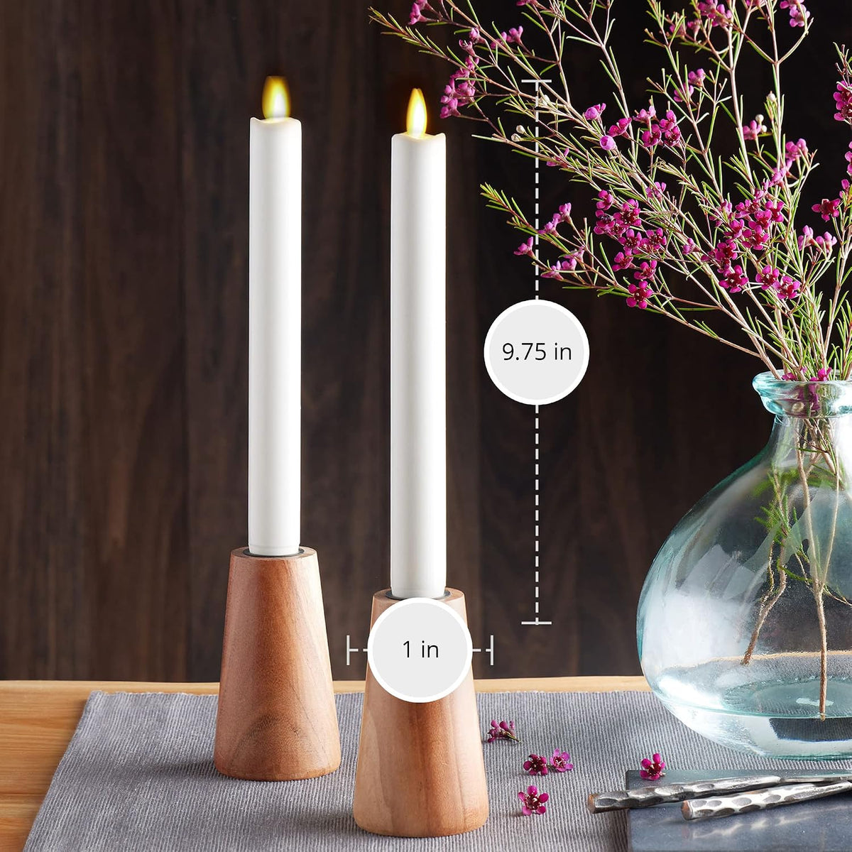 Luminara Set of 2 Moving Flame LED Taper (1x9.75), Flameless Candle, Melted E...