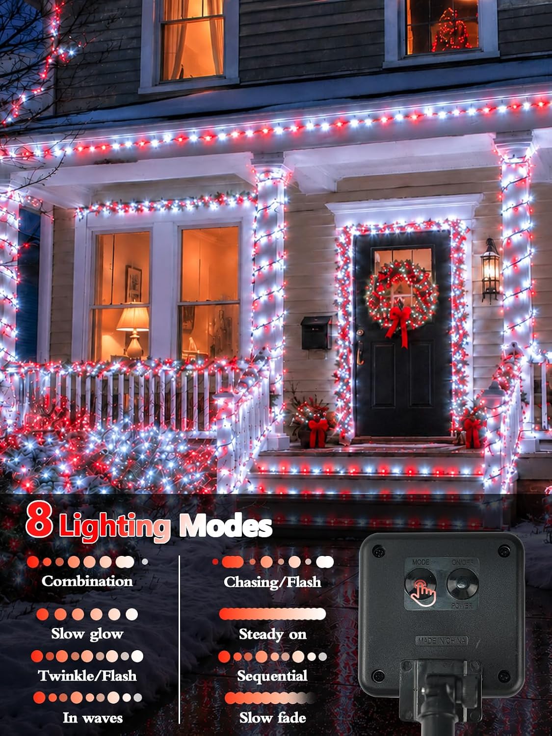 6 Pack 600 LED Solar Christmas Lights Outdoor, Solar Lights Red & White
