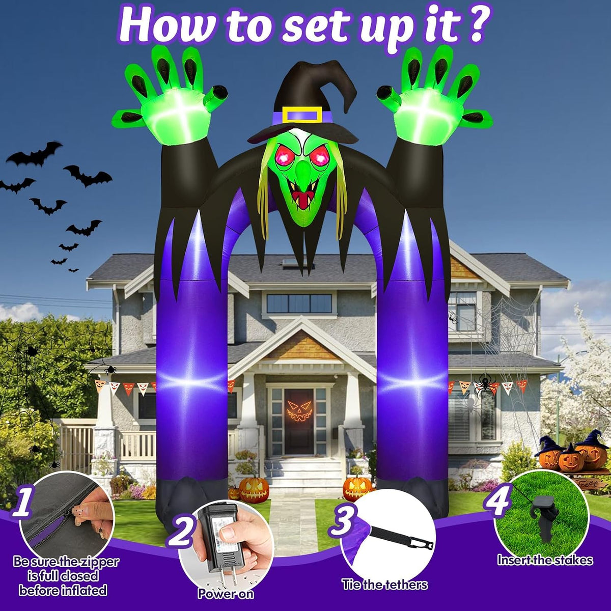 Danxilu 10FT Tall Halloween Inflatables Witch Archway Outdoor Decorations