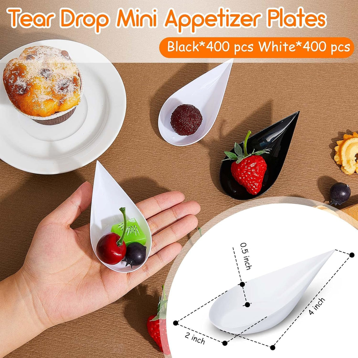 Tessco for you 800 Pcs 4" Mini Appetizer Plates, White, Black