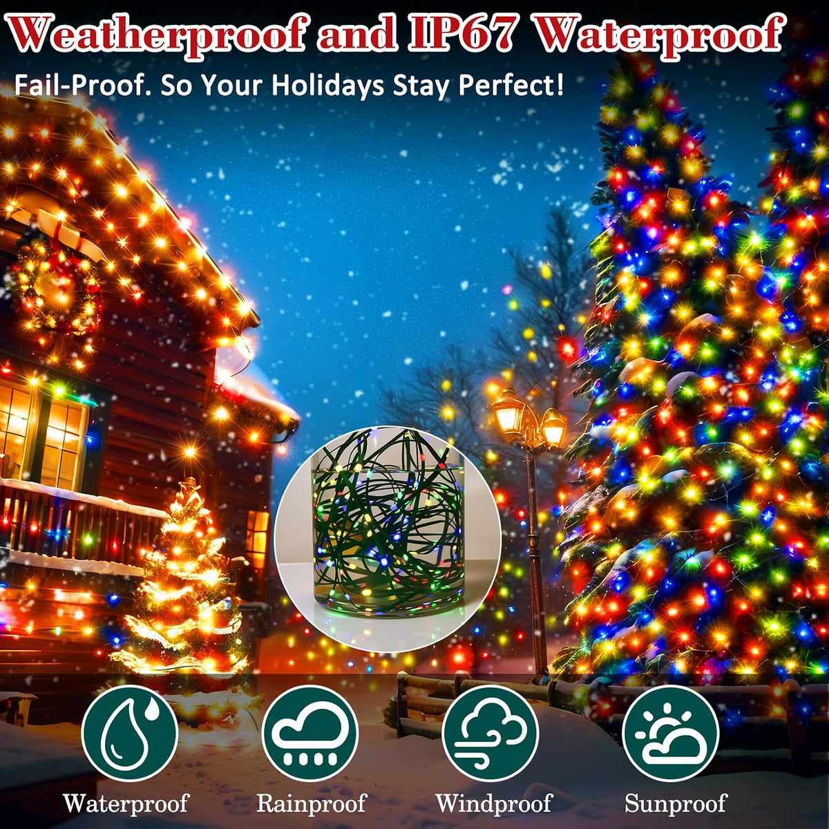 Christmas Lights,1300 LED 426FT Upgrade Long Outdoor String Lights Waterproof...