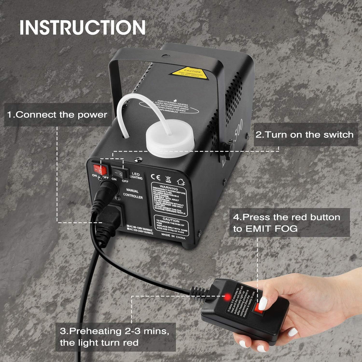 Fog Machine Smoke Machine with LED Lights and 12 Color Light Effects