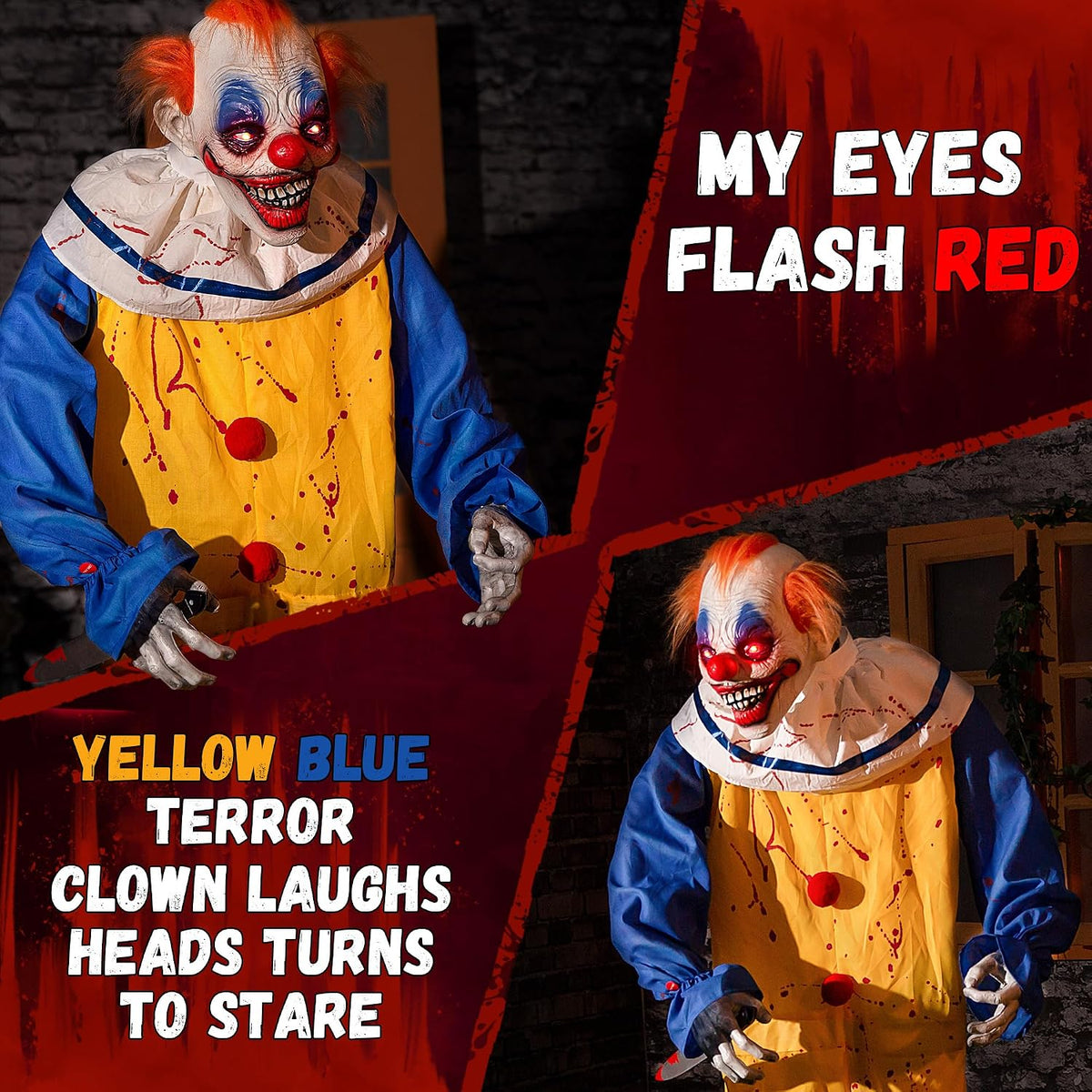 Halloween Animatronic 6ft Killer Clown Decorations, 72inch Animated Clown wit...