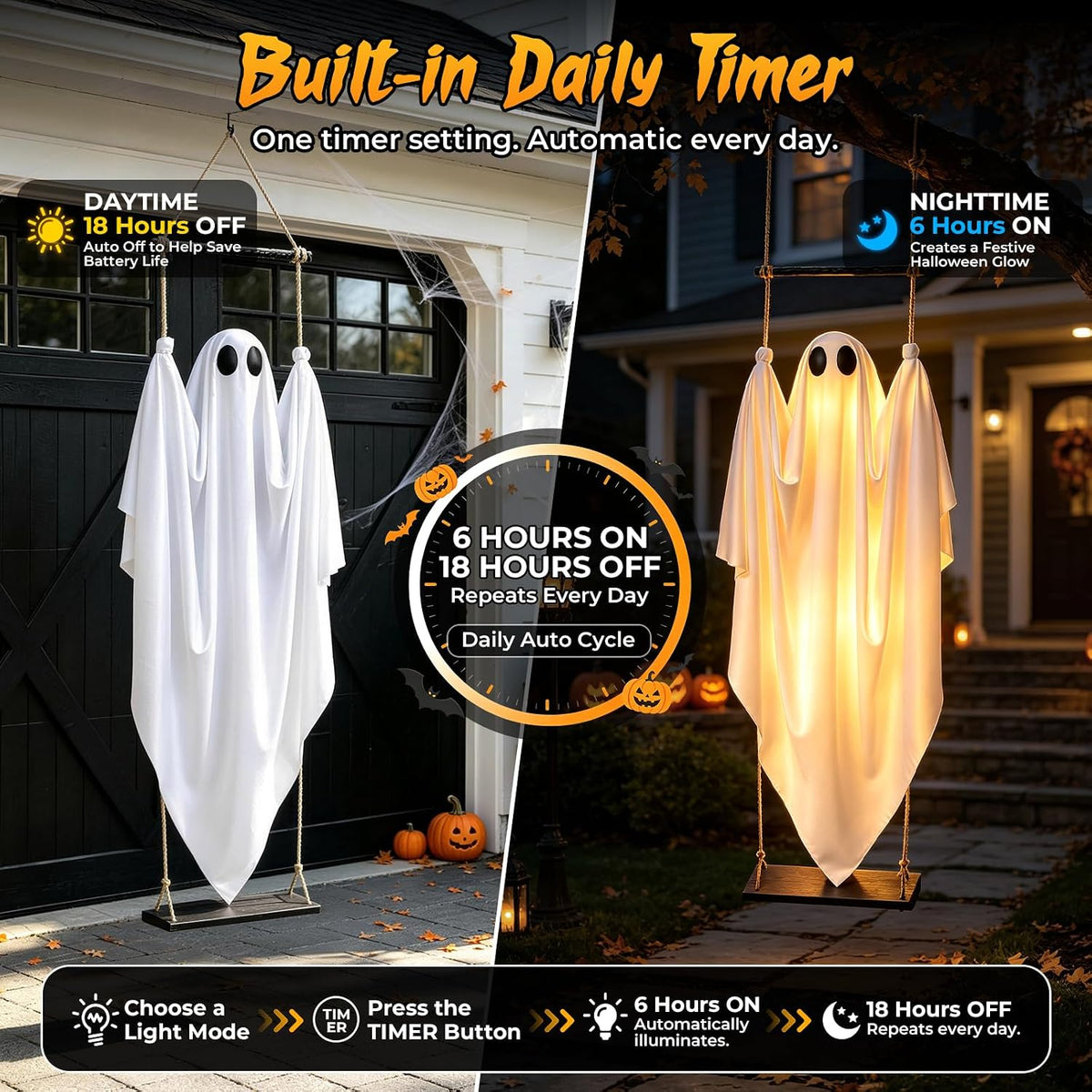 DUSFAN 2 Pack Halloween Decorations Outdoor, 5 FT Pre-Assembled Hanging Swing...