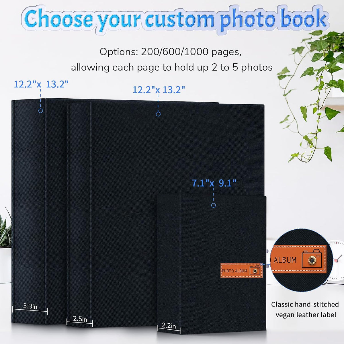Popotop 4x6 Photo Album 1000 Pictures, Linen Hardcover, Reinforced Spine