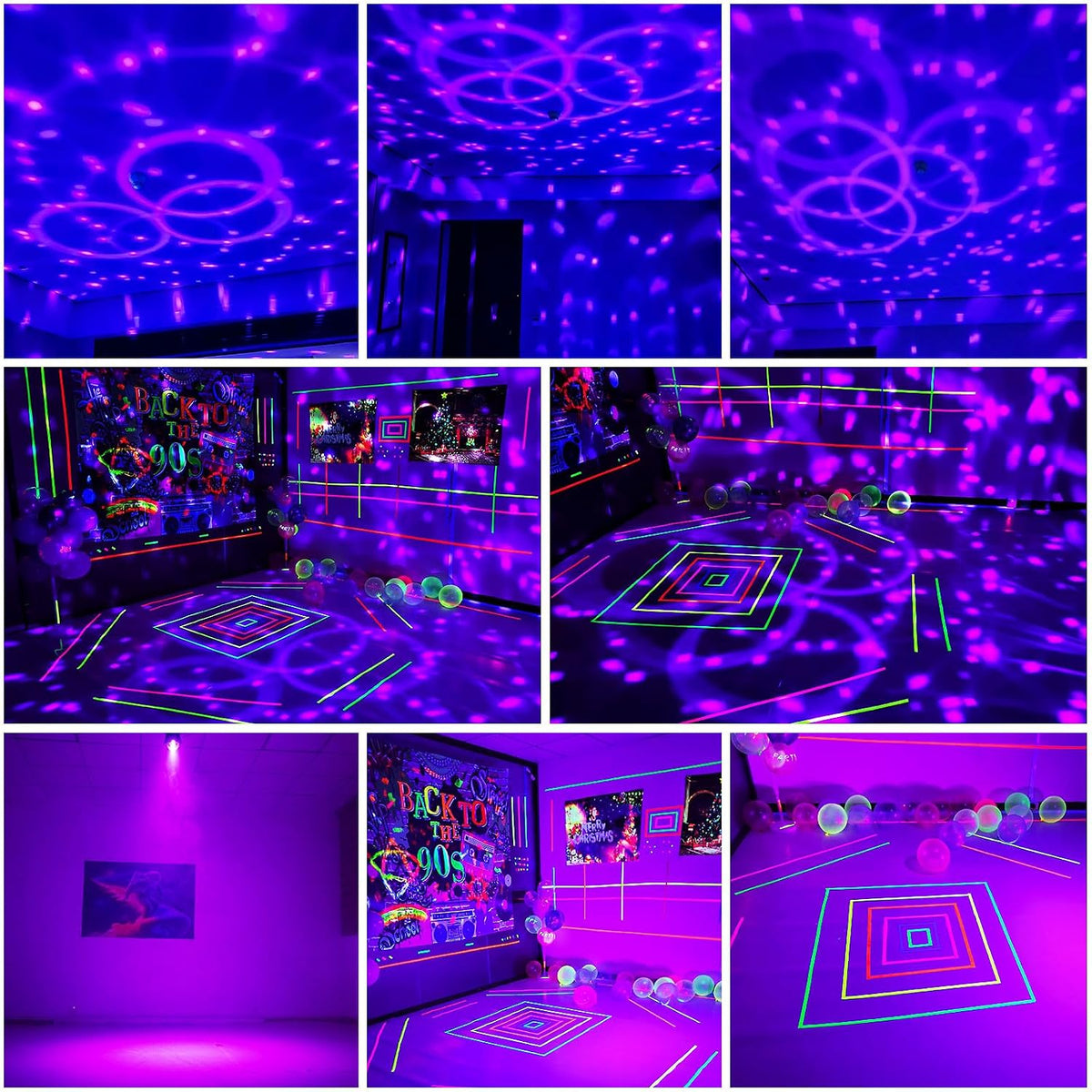2 in 1 Glow Party Black Light Disco Ball Light with Sound Activated Strobe Dj...