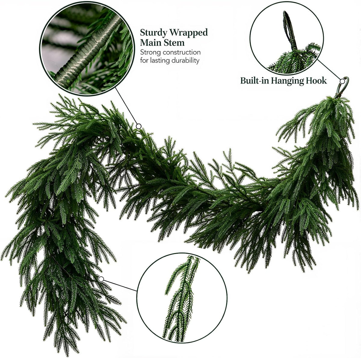 Christmas Norfolk Pine Garland Artificial Greenery Holiday Decor for Mantel