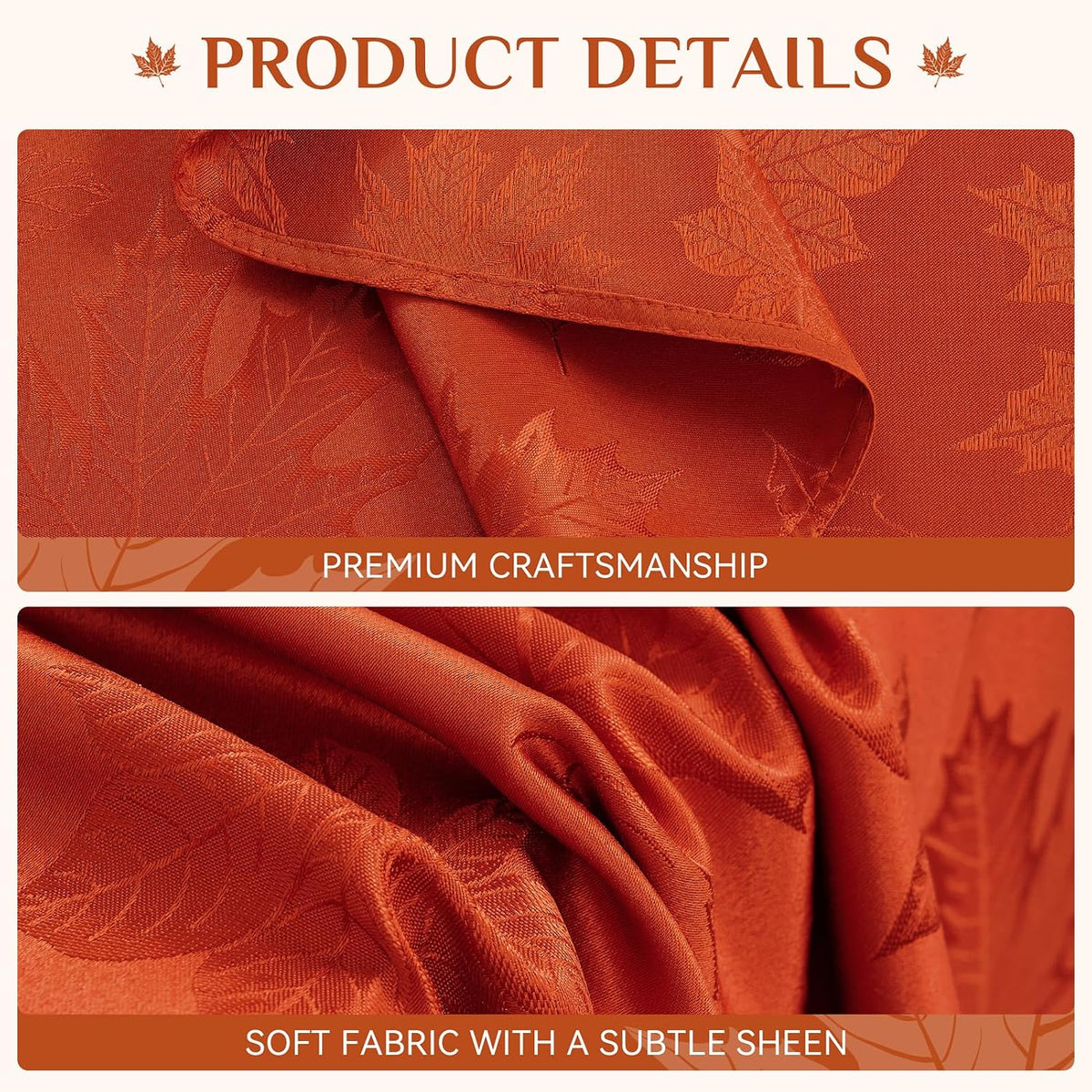 Softalker Fall Jacquard Rectangle Tablecloth, 60 x 144 Inch Burnt Orange