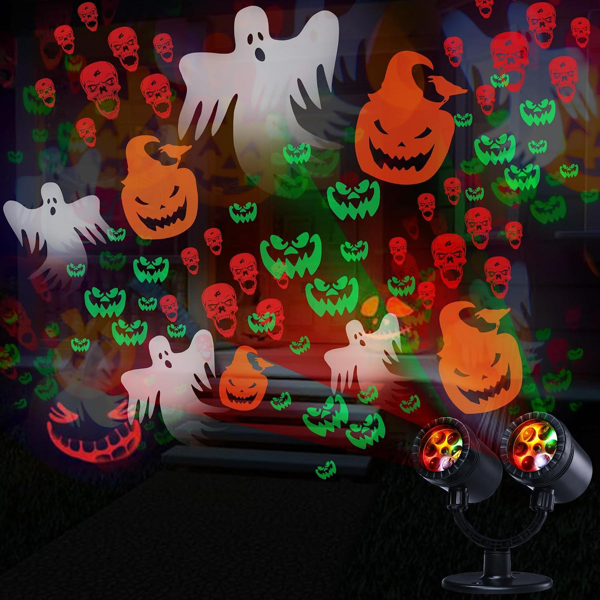 Toodour Halloween Projector Lights Outdoor, Double Head Dynamic Halloween Lig...