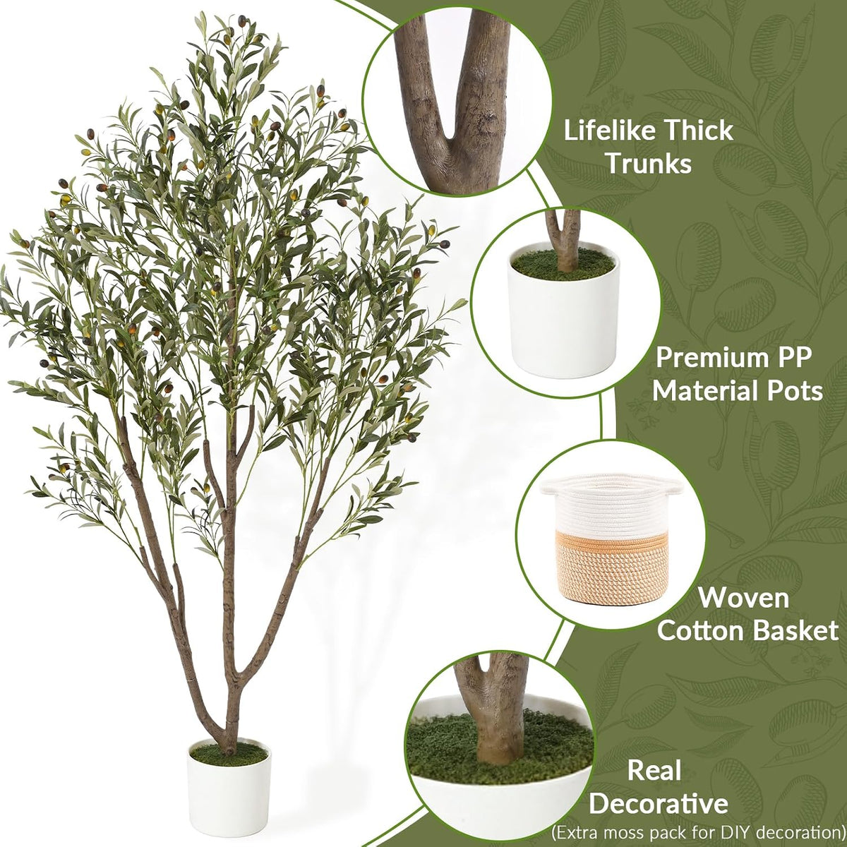 Olive Trees Artificial Indoor, 6FT Tall Faux Olive Tree with Planter & Ba...