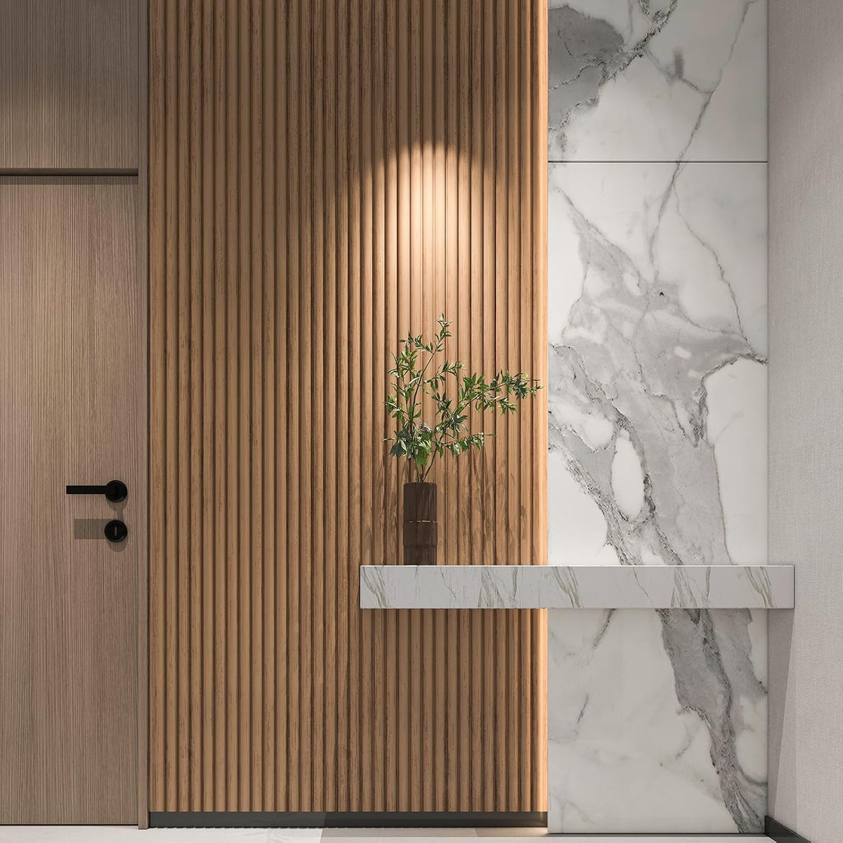 Art3d 108 x 5.7 Inch Fluted Wood Wall Paneling for Home Decor, Beaded Oak