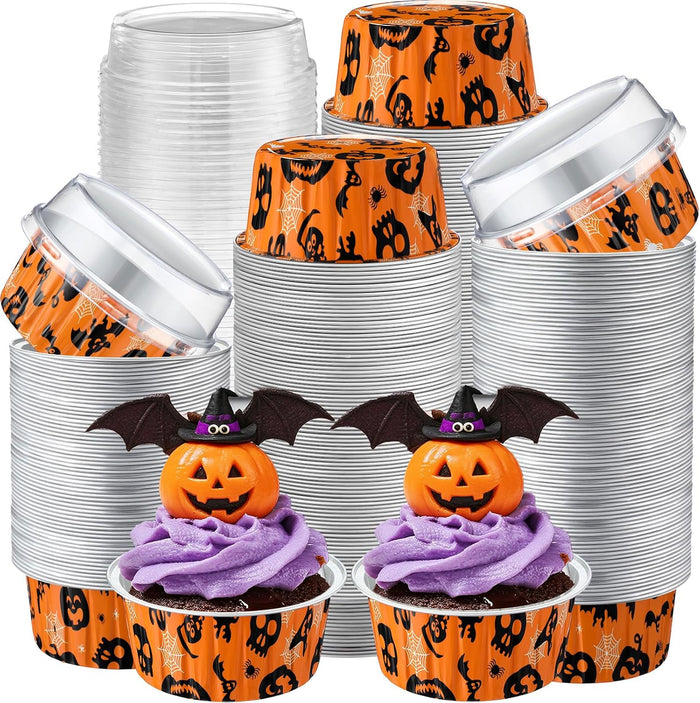 200 Set 5 oz Foil Baking Cup with Lid, Halloween, Orange