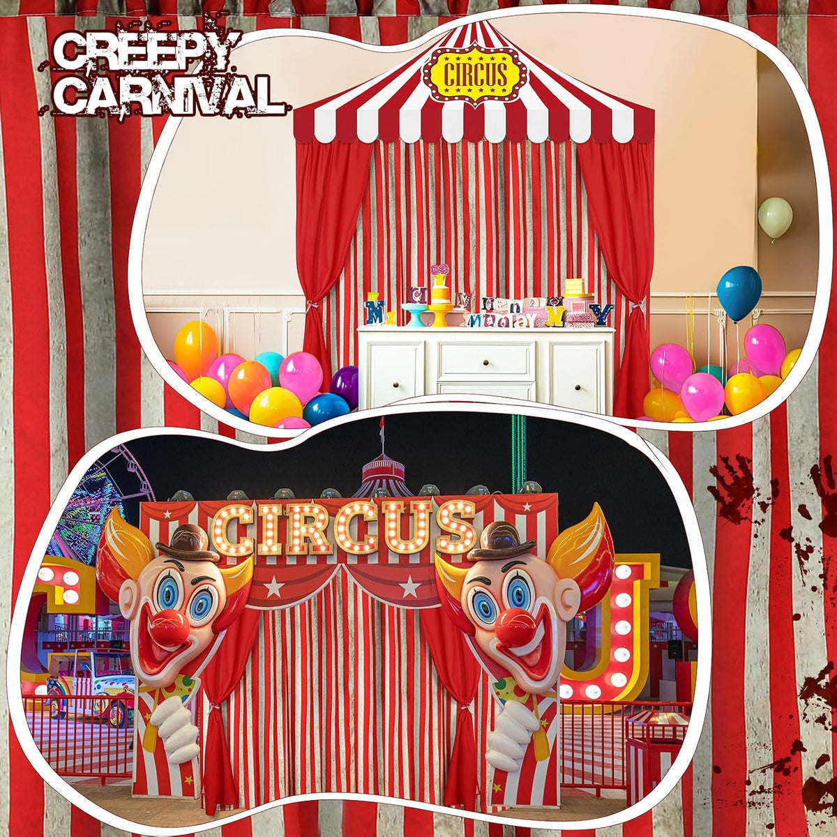 Tingjoo 3 Pcs Carnival Circus Backdrop Decoration, Retro Red,White, Classic