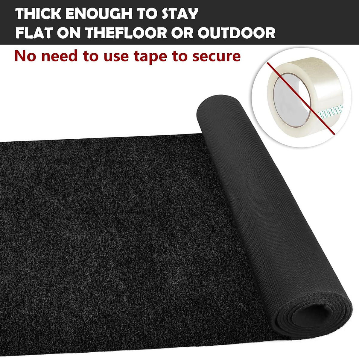 Extra Thick Black Carpet Runner 3 x 20Ft, Non-Slip TPR Rubber Backing, 450 GS...