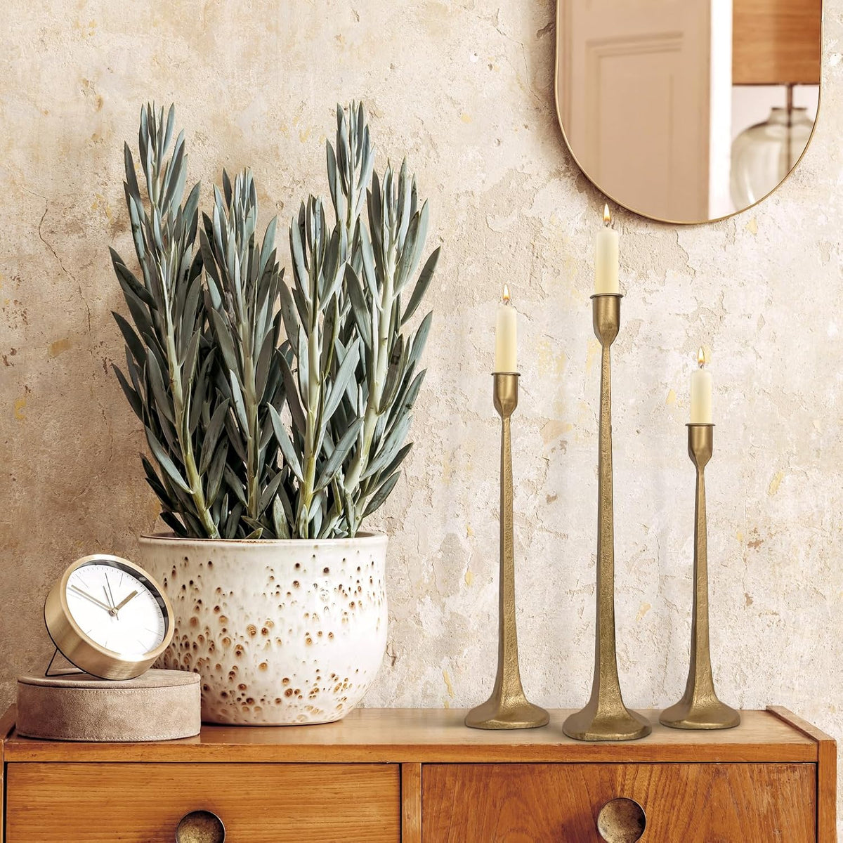 Iron Taper Candle Holder Set of 3 - Decorative Tall Candle Stand