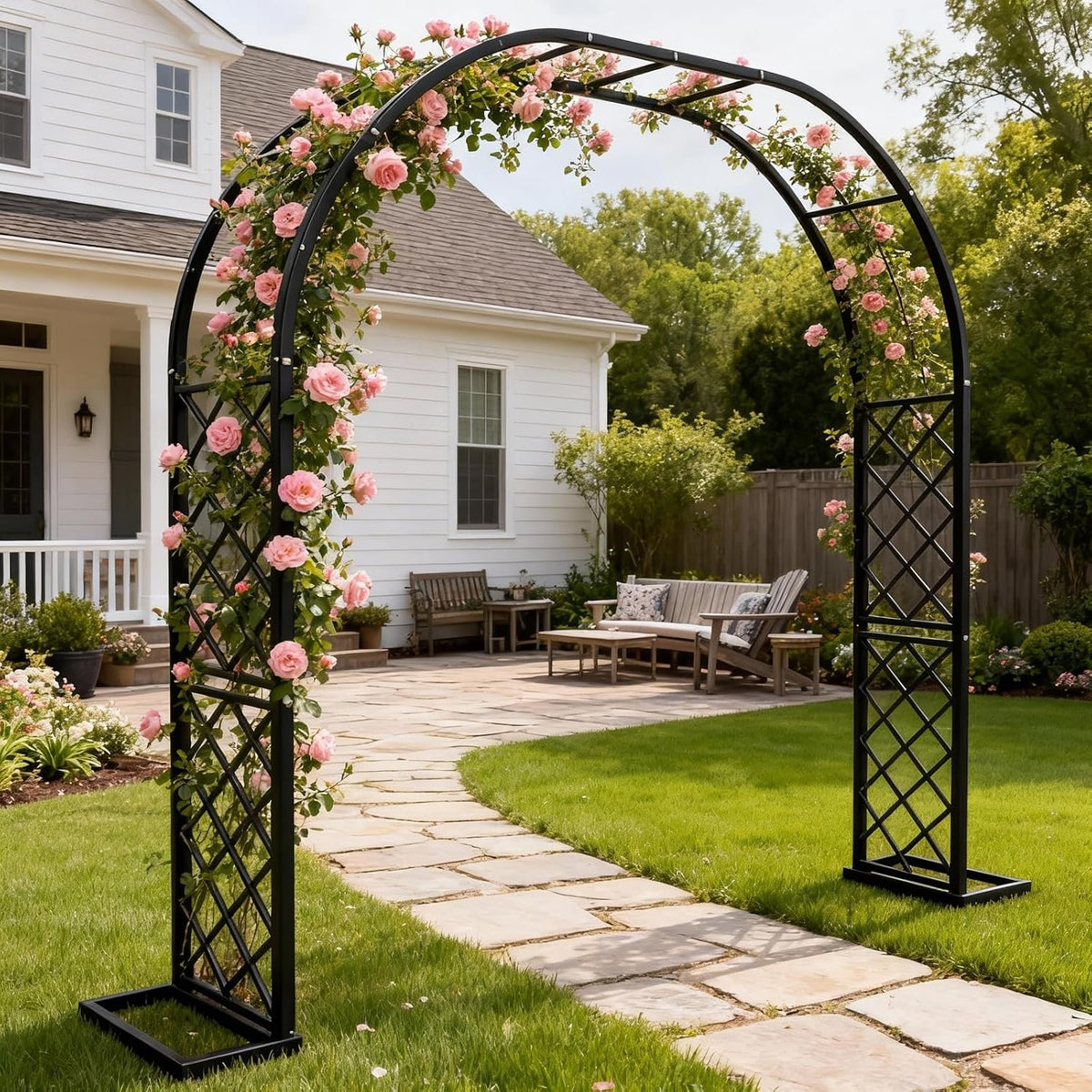 Heavy Duty Garden Arch Trellis, 110.2 x 89.7in Galvanized Steel Arbor
