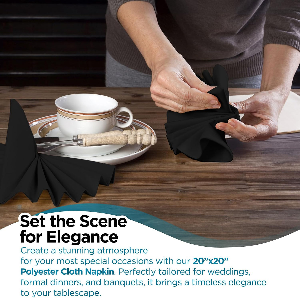 150 pcs Black 20"x20" Polyester Cloth Napkins