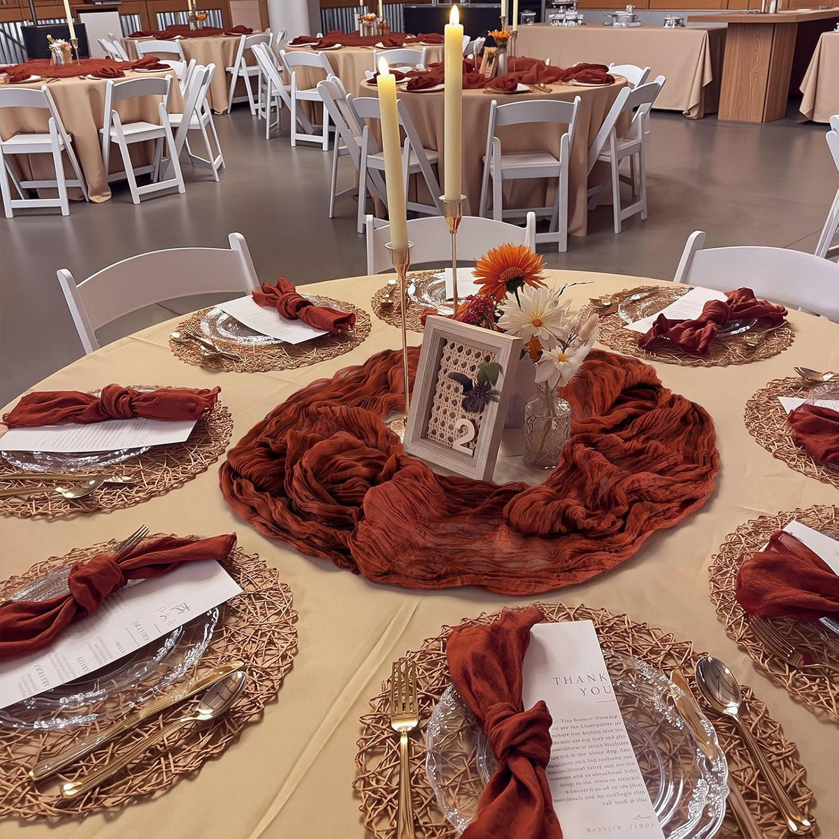 6 Pcs Fall Thanksgiving Cheesecloth Table Runners 118" Boho Gauze