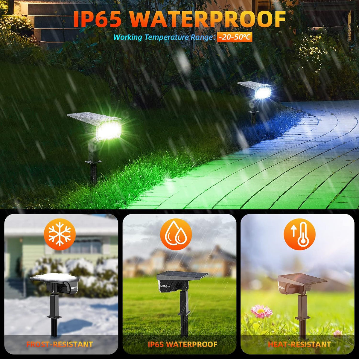 LEREKAM Color Solar Light Outdoor Waterproof Spotlights with 9 Light Modes, C...