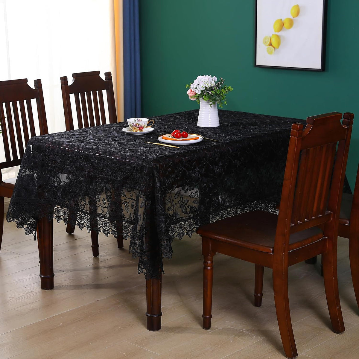 Black Table Cloth Rectangle Lace Tablecloth Farmhouse Picnic Table Cover
