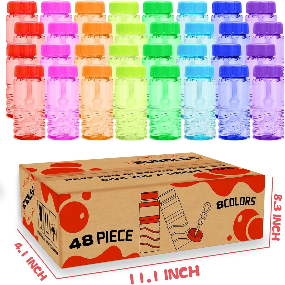 48 Pack Bubble Bottles Bulk, 8 Color, Wand Attached to Cap Party Favors Set