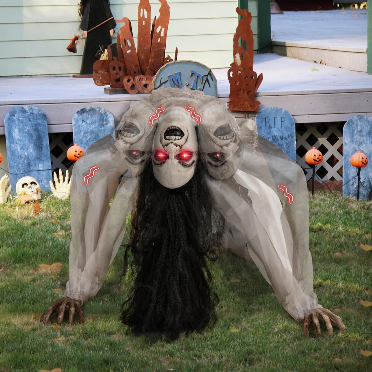 Tangkula Animated Halloween Crawling Woman with Glowing Eyes, Life Size