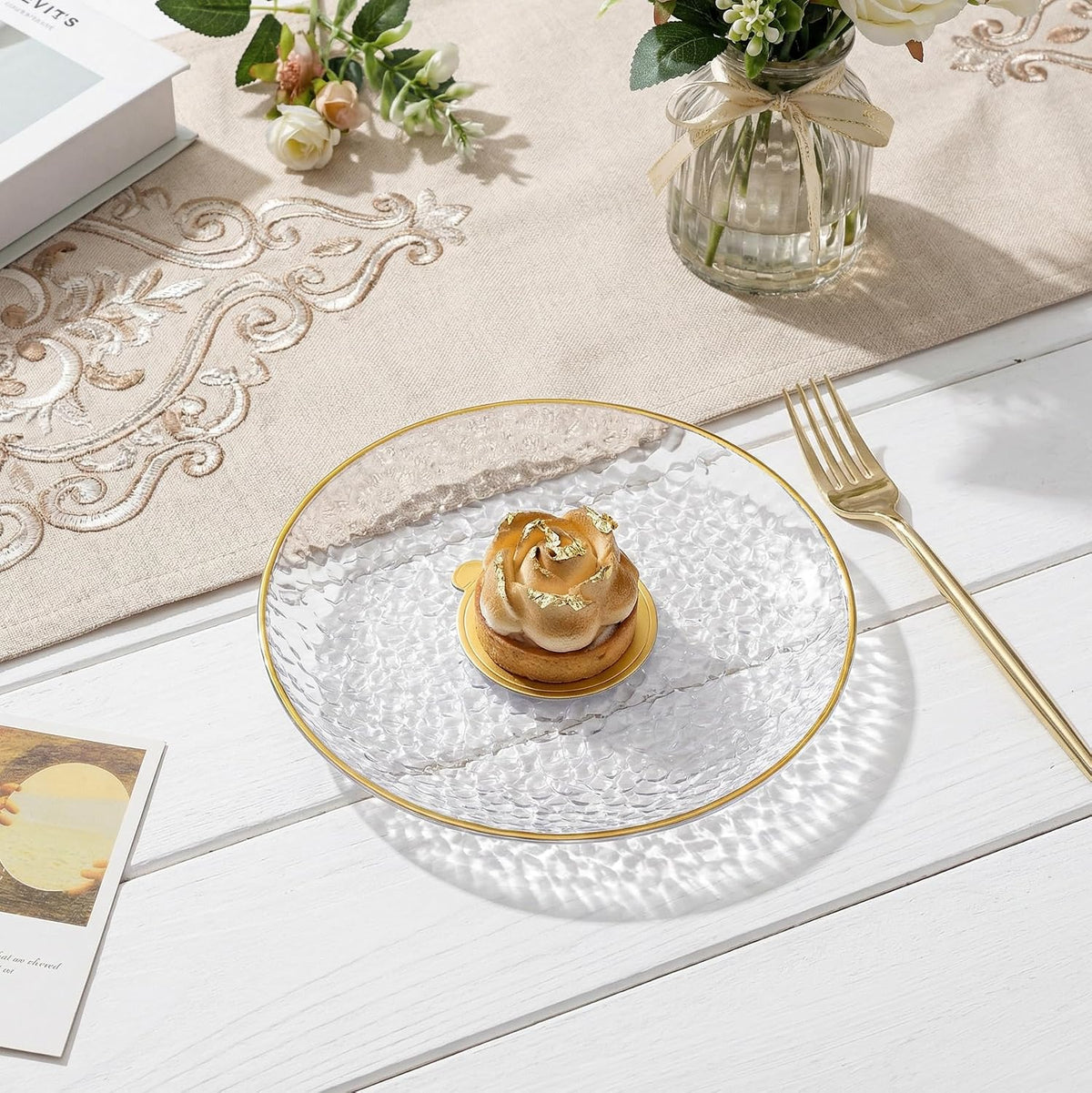 Rubtlamp 200 Pcs Clear Dessert Plates 7" with Forks 7.6",Clear Plas...