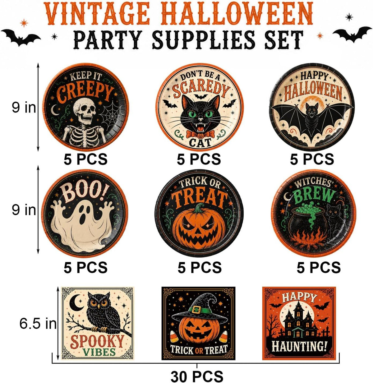 Oigco 60PCS Halloween Party Supplies, Vintage Halloween Plates and Napkins Se...