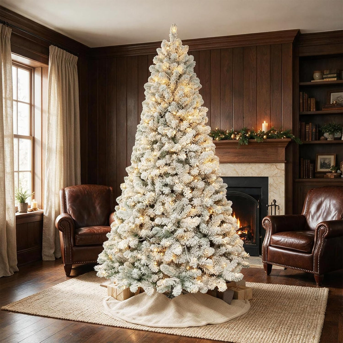 Hykolity 6 ft Prelit Snow Flocked Christmas Tree with 200 Warm White LEDs