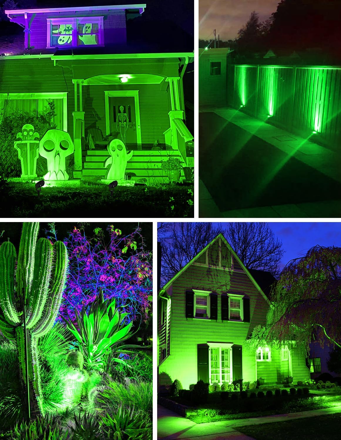Halloween Green LED Spot Lights Outdoor, 14 LED Landscape Lighting with US Pl...