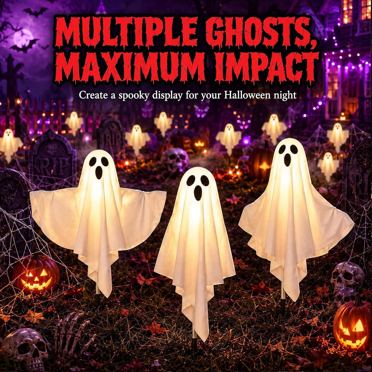Solar Halloween Decorations Outdoor Lights, Solar Halloween Lights 3 Pack, Gl...