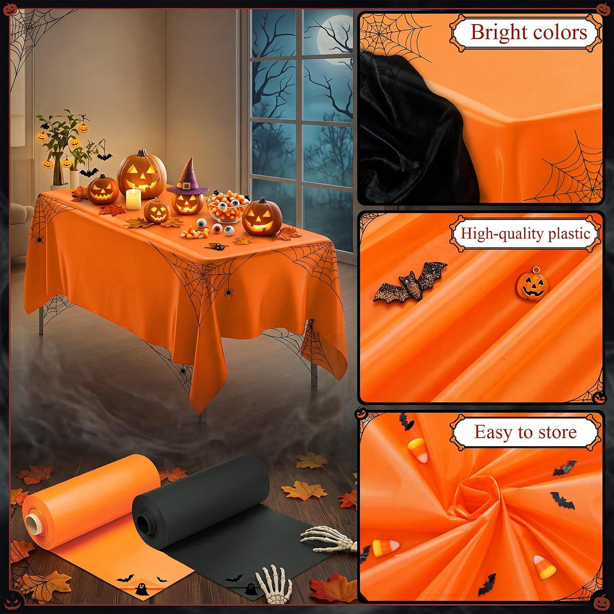 Moukeren 4 Roll Circus Carnival Table Cover Backdrop, Orange, Black