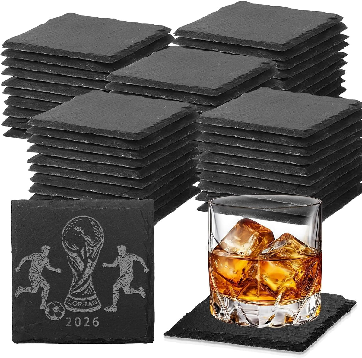 60 PCS Slate Coasters Black Square 4 Inch Bulk Rock, Blank Laser Engraving, S...