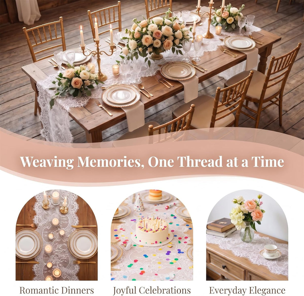 Pardecor Lace Table Runner 12x120 Inch, 10 Pack White for Wedding Party