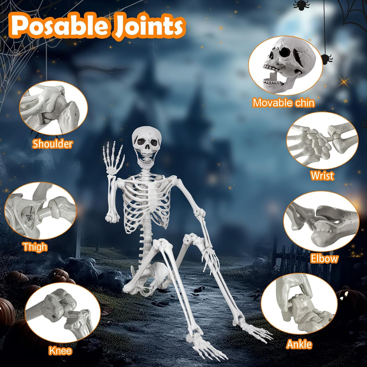 5.9ft/180cm Posable Halloween Skeleton, Life Size Skeleton Bones with Movable...