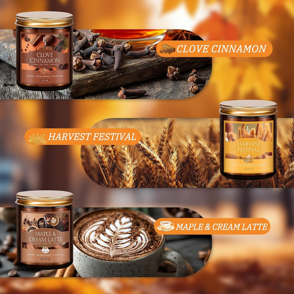 Fall Candles Set, 6 Pack Candles for Home Scented Natural Soy Wax, Autumn Gif...