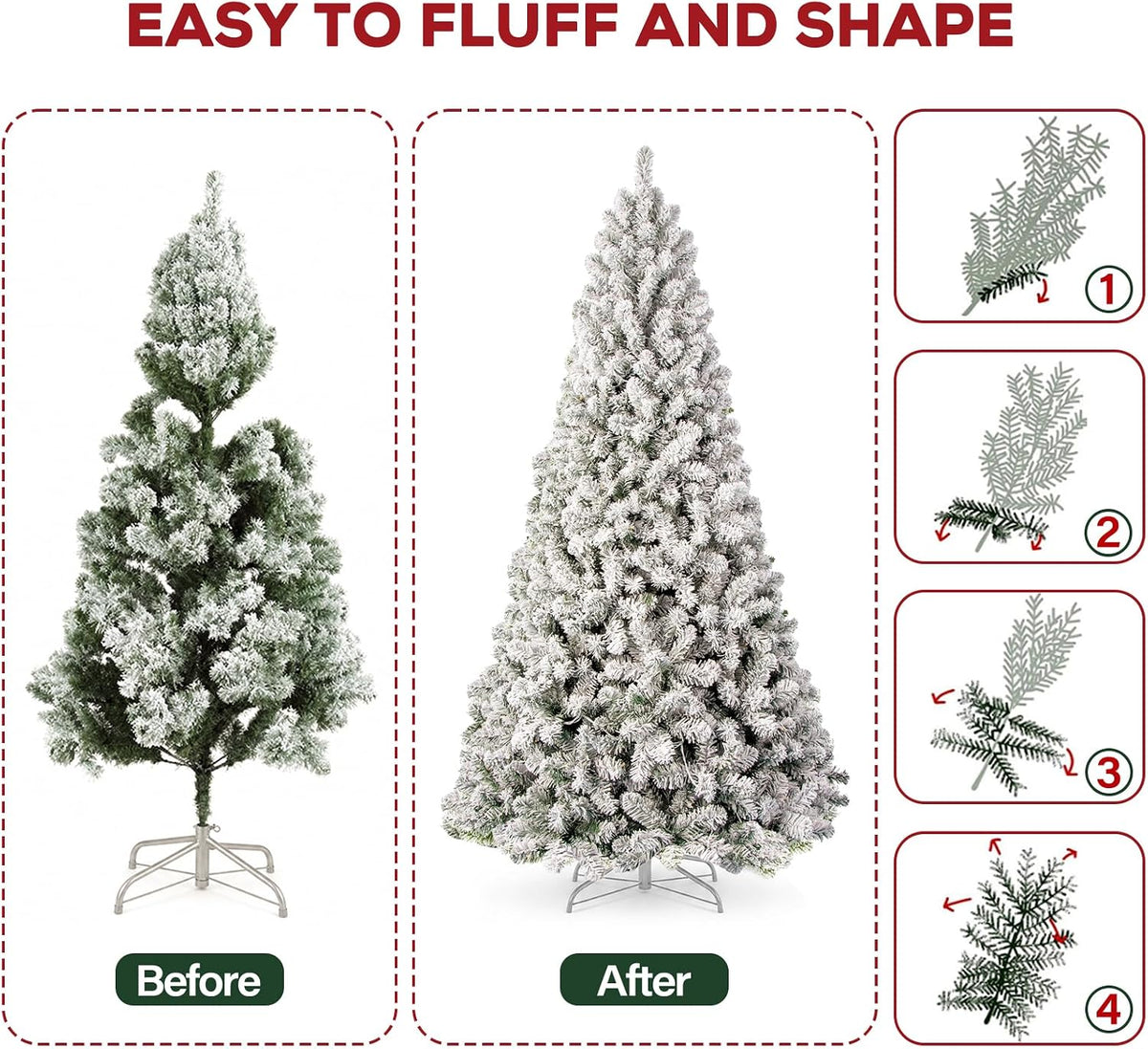 Hykolity 6 ft Prelit Snow Flocked Christmas Tree with 200 Warm White LEDs
