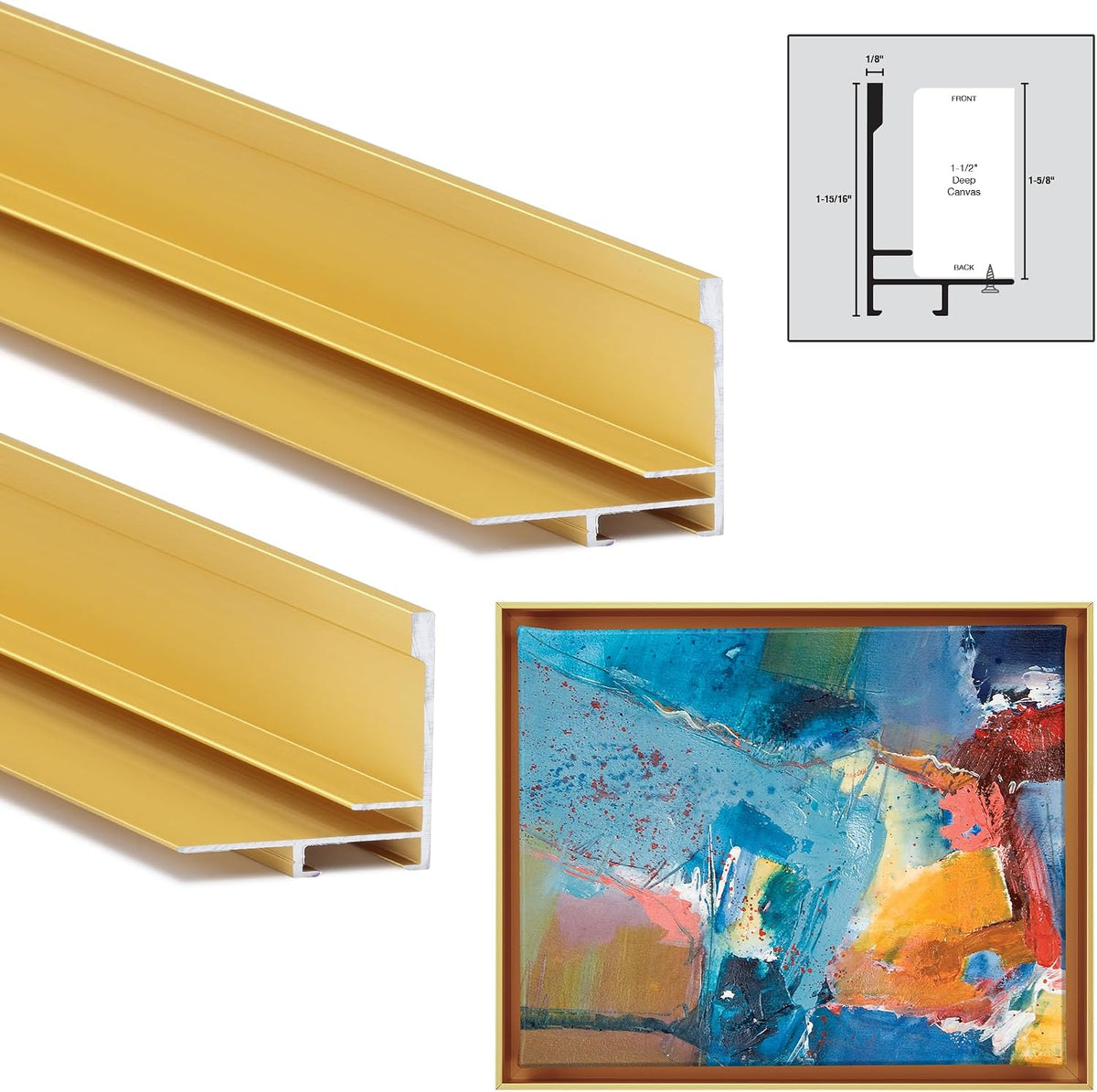 Creative Mark Illusions Metal Floating Frame Kit Pairs for Canvas - Gold, Two...