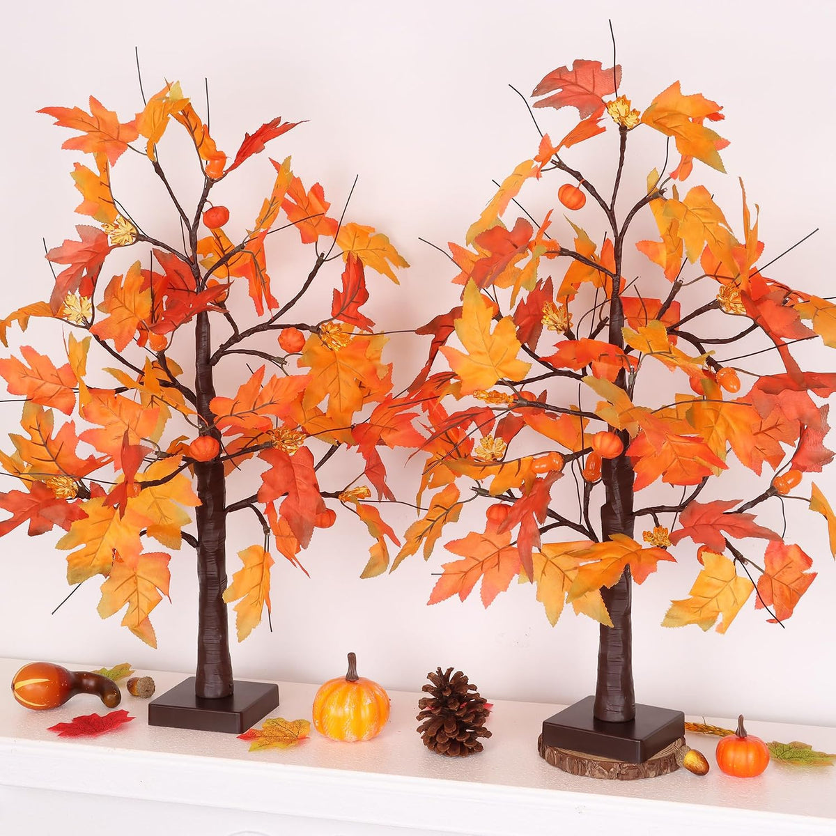 2 Pack 24 Inch Maple Tree Fall Thanksgiving Table Decorations with 48LED Batt...