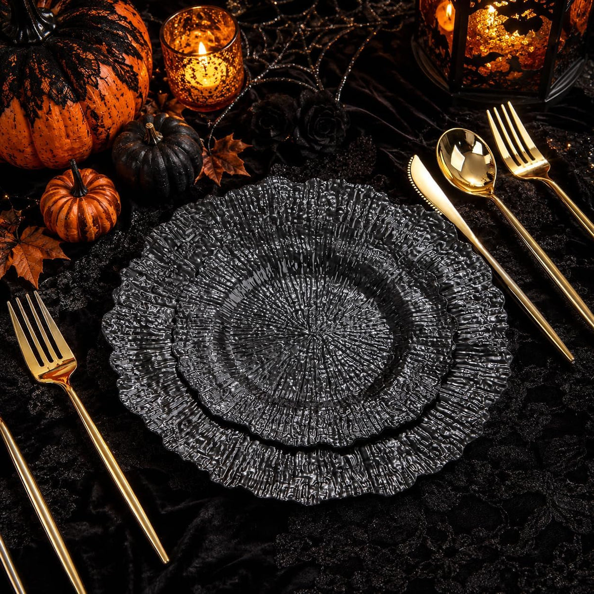 SUT 60-Count Black Disposable Plastic Plates - 10" Dinner & 7" ...