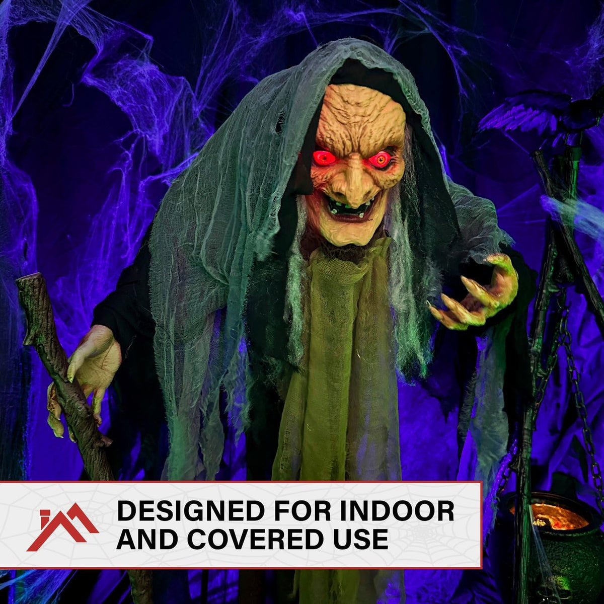Haunted Hill Farm Life-Size Scary Poseable Talking Witch, Halloween Animatron...
