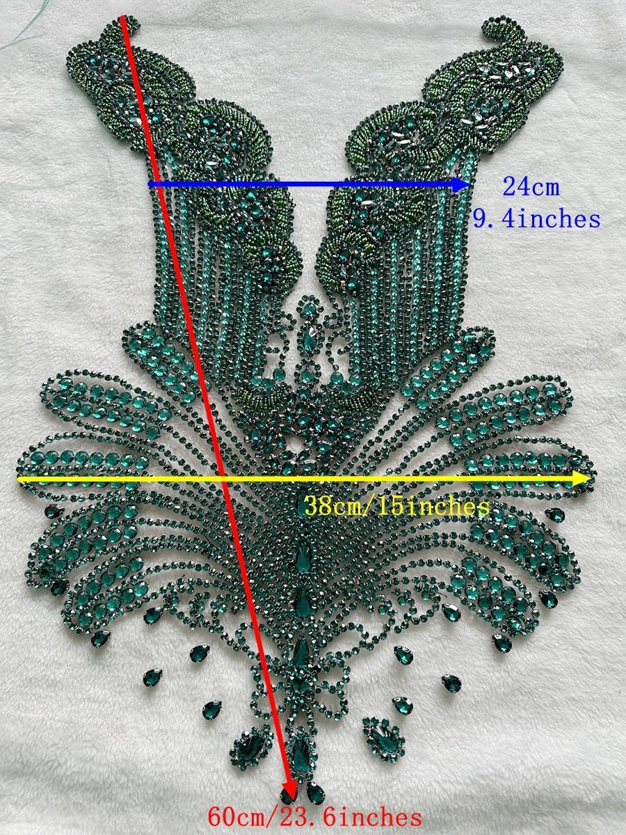Large Bodice Applique Sequin Rhinestones Fine Appliques Handsewing Crystals a...